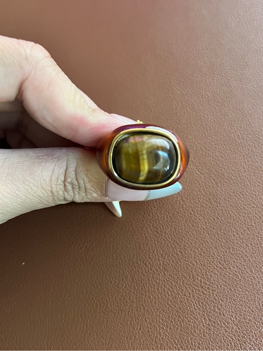 Gold-Tone Tiger's Eye Statement Ring in Amber Brown